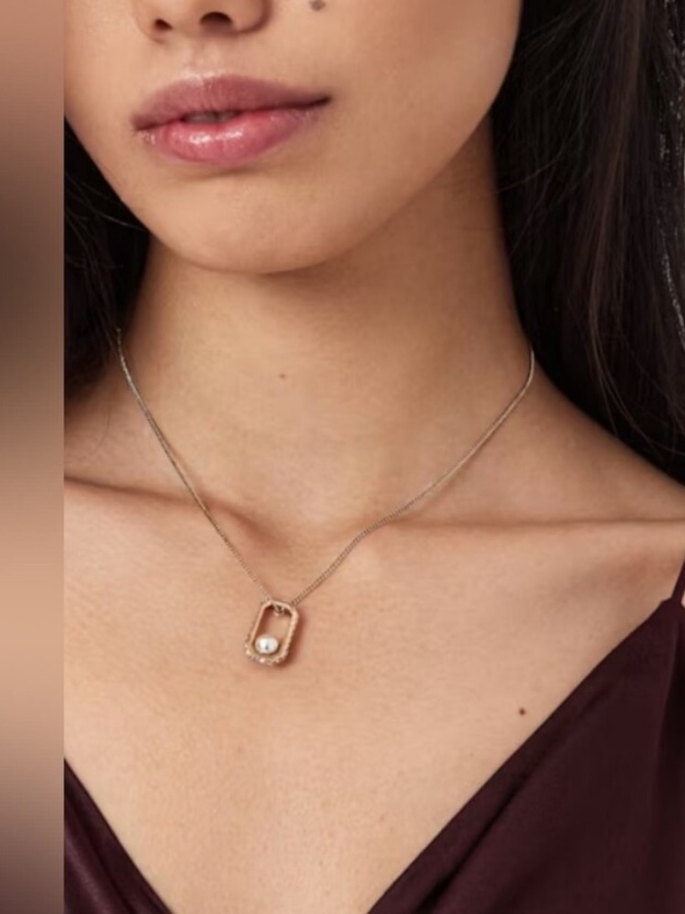 All Saints Ellie Hex Faux Pearl Square Pendant Necklace NWT - Picture 6 of 6